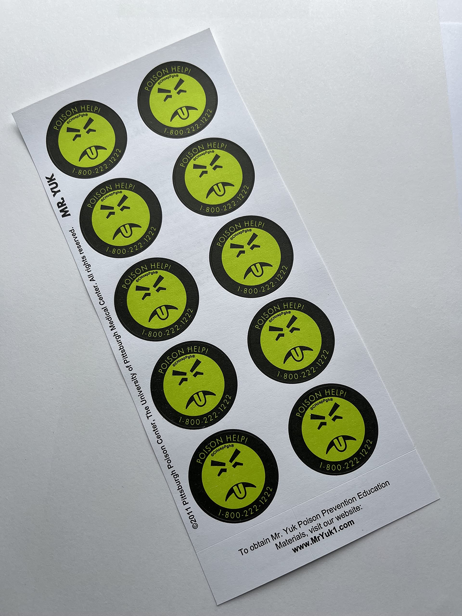 Sheet of Mr. Yuck stickers